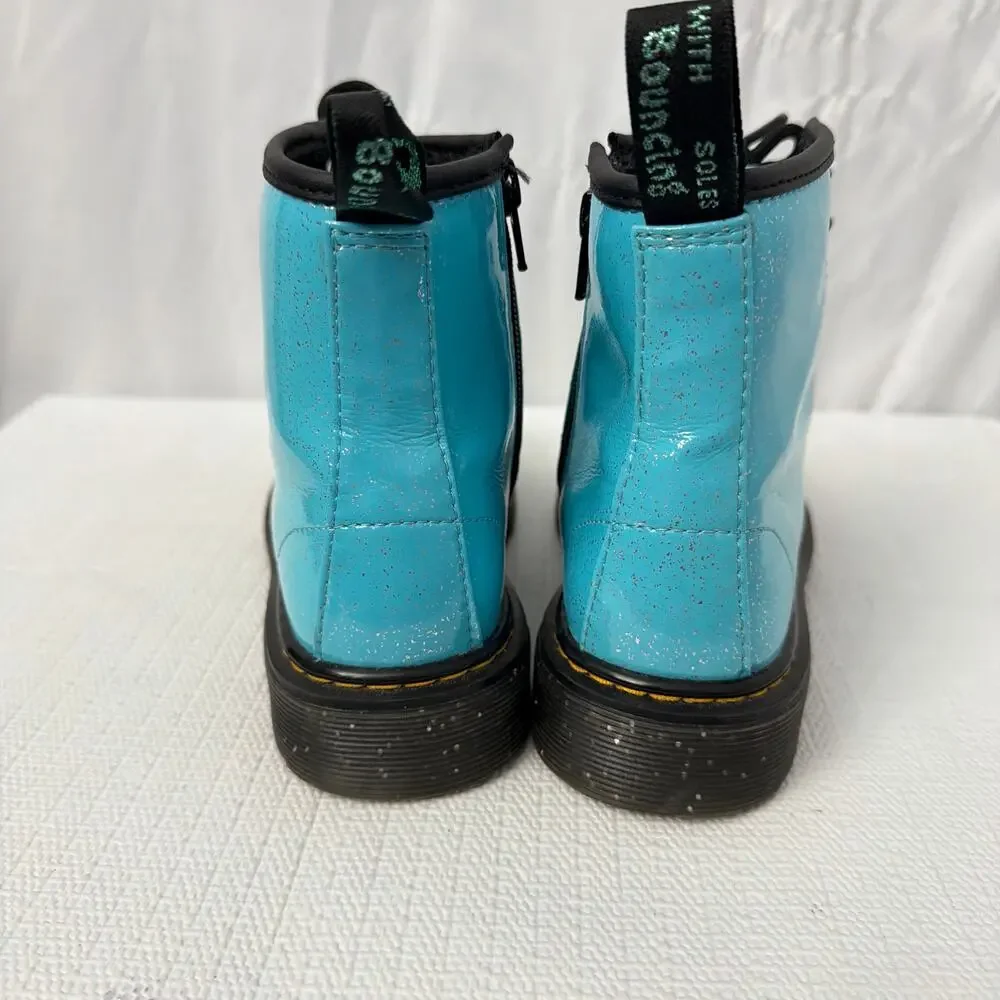 Dr Martens Boots Girls Size 2 Blue Sparkle 1460 J Side Zip Lace Up Youth